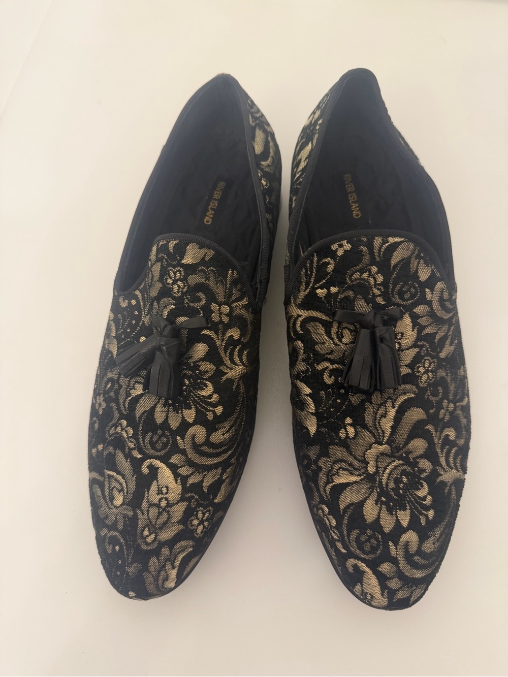 River Island Black Gold Brocade Tassel Loafers Men’s UK 7 EU 41
